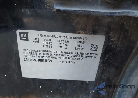 2016 Chevrolet Impala 2Lt from USA, damaged, VIN 2G1115S33G9120924